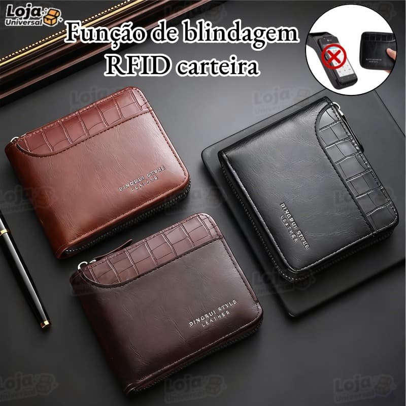 Carteira Curta Masculina Com Padrão De Pedra-Bolso Para Moedas Zíper Vários Cartões E Bordas Costuradas ​--LU