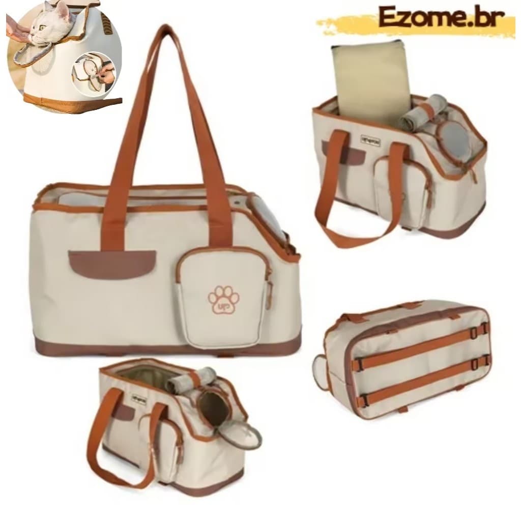 Bolsa Transporte e Passeio Veículo Bege para cachorro e gato