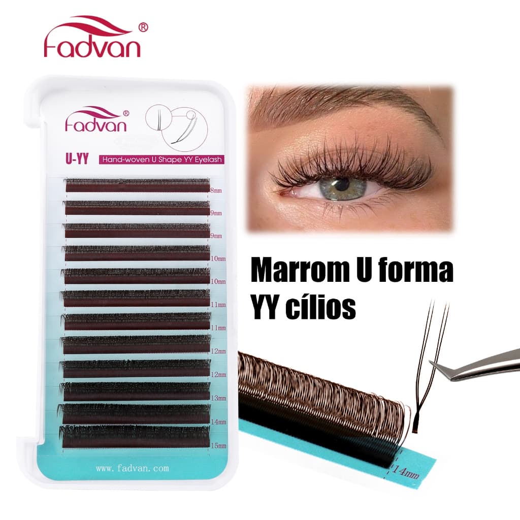 FADVAN Lashes YY U Shape Volume Brasileiro Preto Marrom Extensão De Cílios