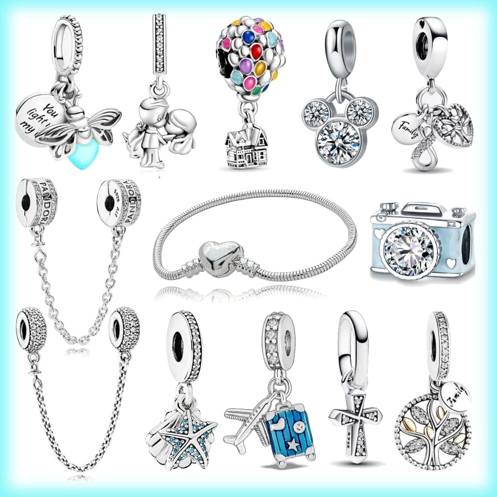 Amuletos Berloques Charms · Pulseira com contas de coração em prata 925 · Acessórios para joias DIY