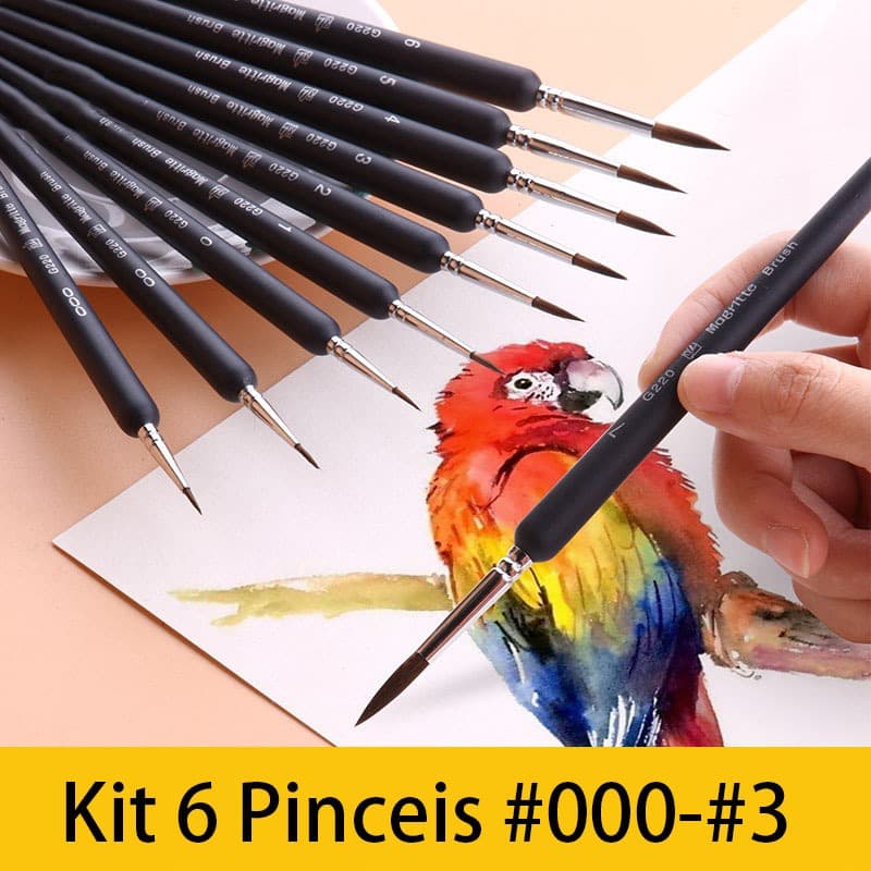 Kit 6 Pinceis Pintura Traços Finos Modelismo Tela Aquarela