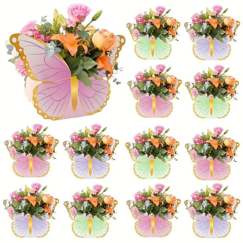 Kit 12pcs Centro de Mesa Cachepo Borboleta Decoração Jardim Encantado Organizador Lembrancinha Flor