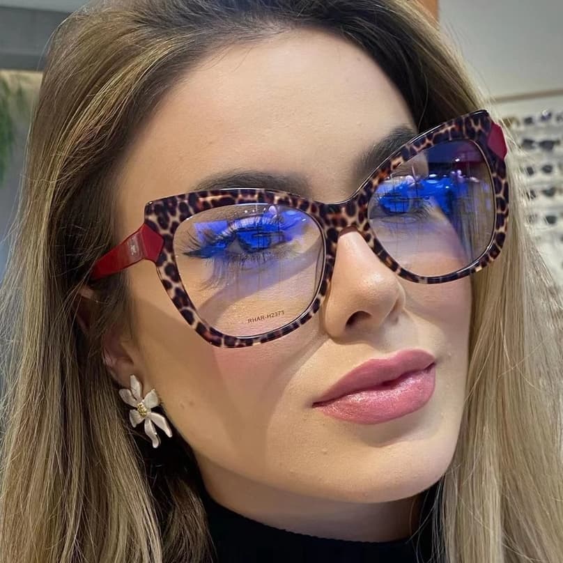 Óculos De Armação De Plástico Lente Substituível Preto Anti Claro Azul Olho De Gato