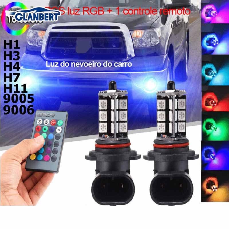 Versão Mais Recente 2 Pçs RGB Luz De Nevoeiro Do Carro H4 H7 H11 Lâmpada Mudança Cor 9005 9006 H1 H3 Carros Lâmpadas LED