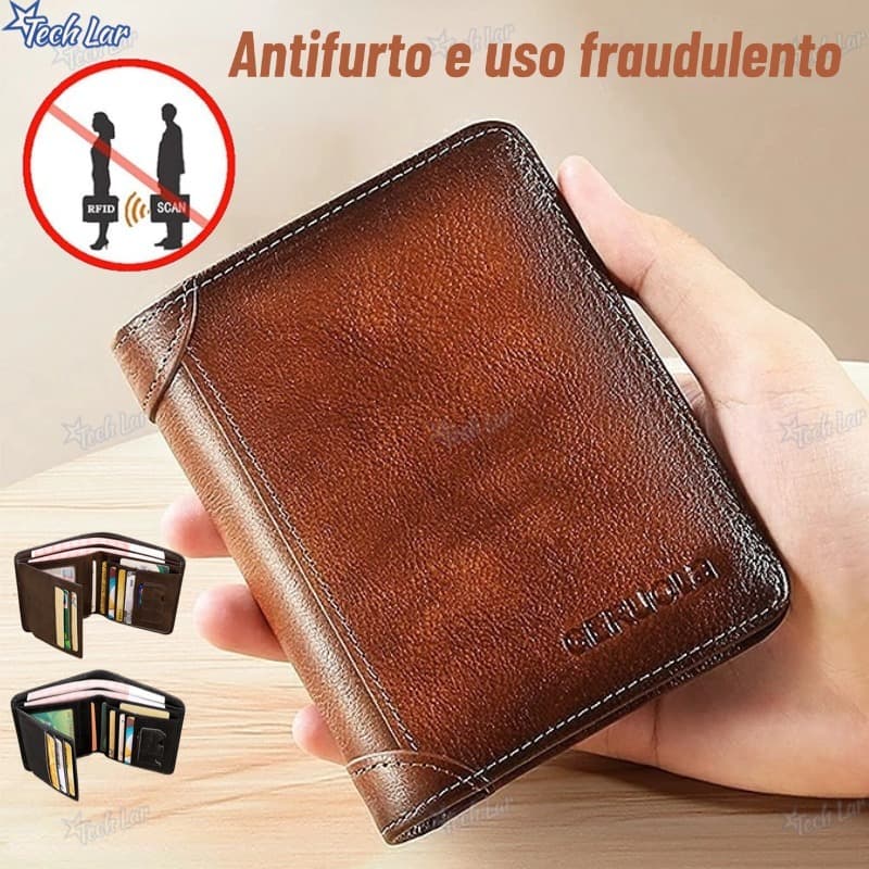 Carteira Antifurto Masculina De Couro Legítimo Vintage De Trifold E Bifold À Escolha Presentes de Natal-TL