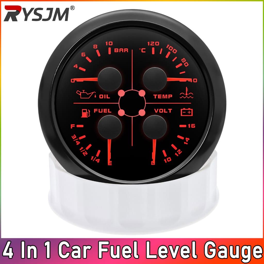 85MM 4 Em 1 10Bar Medidor De Temperatura Da Água De Pressão De Óleo Nível De Combustível De Carro Luz De Fundo De 7 Core