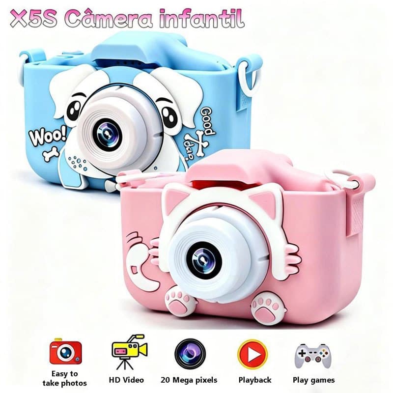 Mini Câmera Dupla Gato Digital Infantil Recarregável Dos Desenhos Animados Das Crianças Instantânea