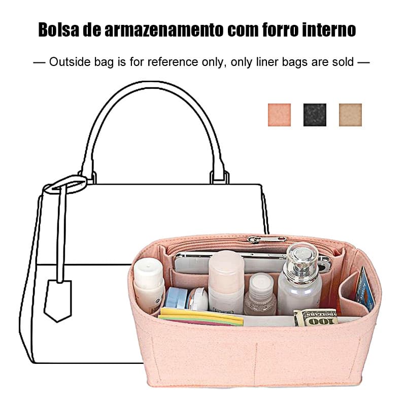 Organizador De Bolsa 2025 Inserção De Feltro Feminina , Armazenamento De Maquiagem , Divisor , Modelador De Cosméticos