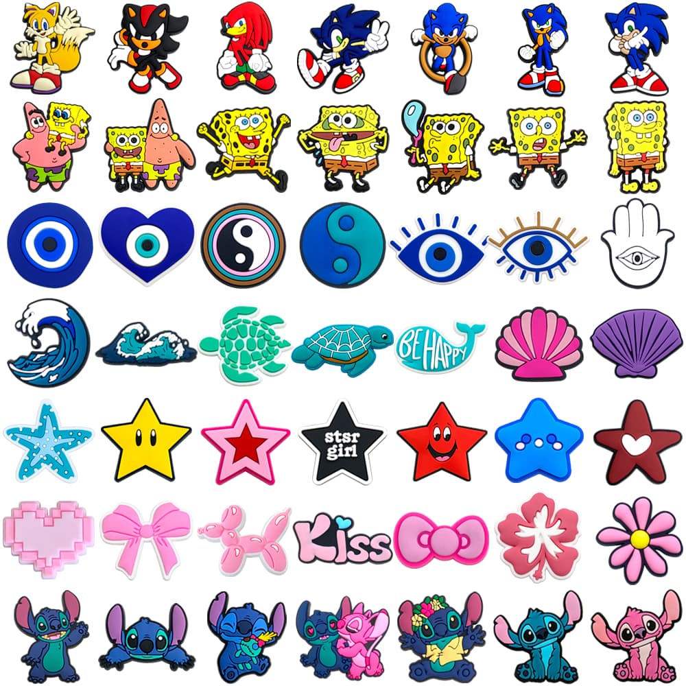 MEIDJ Encantos De Sapato 49 Decorações De Desenhos Animados Estrelas Olhos Amor Padrão Acessórios De PVC Com Botão