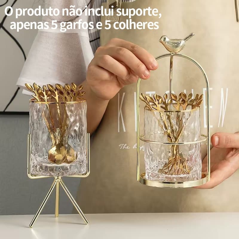 Kit jogo 10 Peças Conjunto De Colher garfo Criativo De Aço Inoxidável Talheres De Ouro Para Café