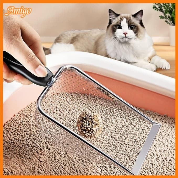 Pá Higiênica Coletora Aço Inoxidável De Areia para Gatos Ferramentas De Limpeza Para Animais
