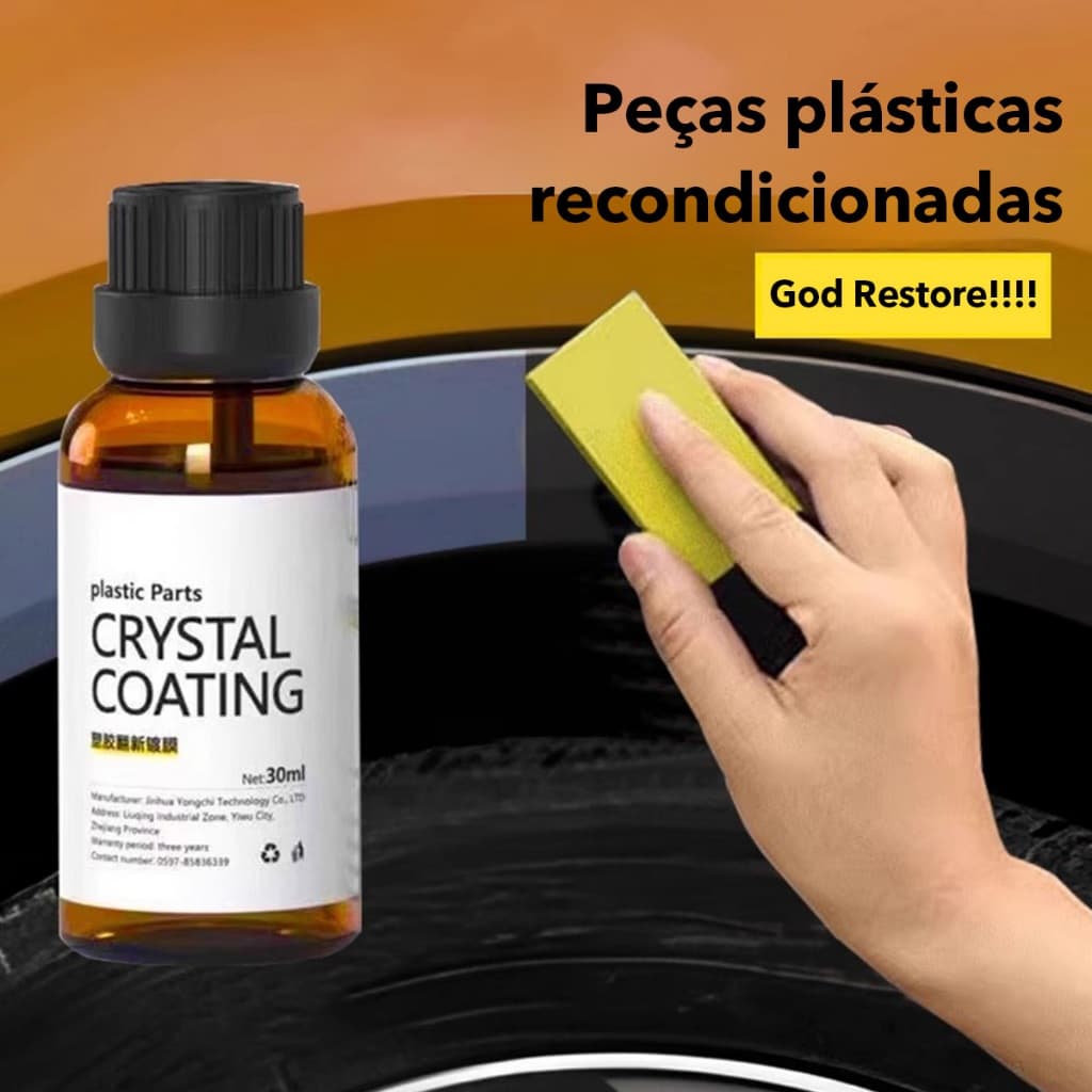 Restaurador de Plástico Automotivo 30ml - Cristal Coating, Recupera Plásticos Desbotados, Brilho e Proteção