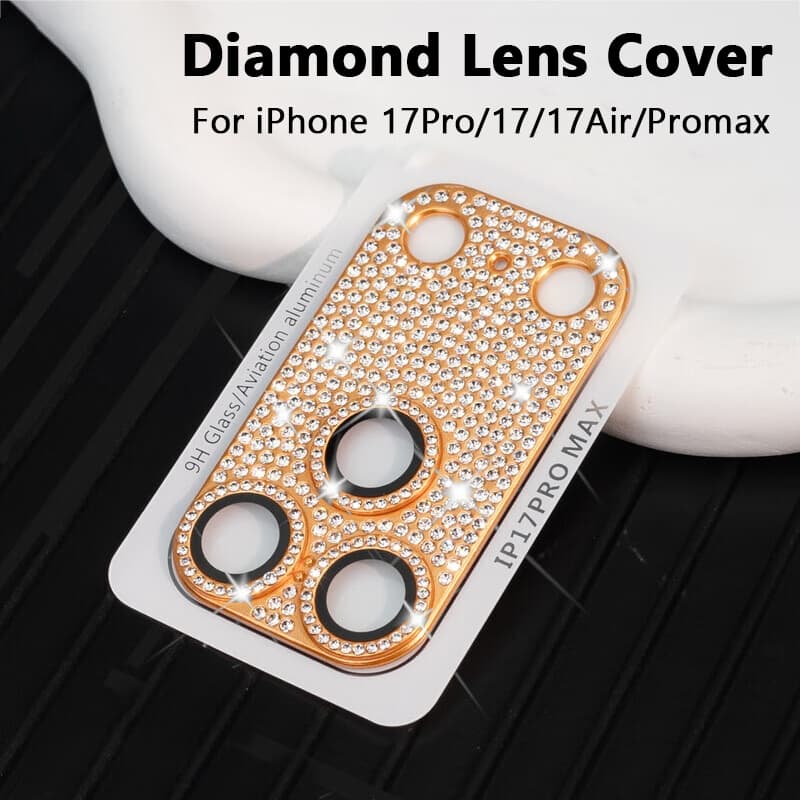 Capa De Lente De Diamante Para iPhone 17 Pro Max 17Pro 17Air 17 Protetor De Câmera De Metal Filme Brilhante 17promax Com