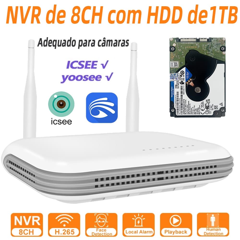 Mini NVR WiFi 8CH 3MP 4CH 5MP H . 265 Gravador De Vídeo Em Rede Sem Fio Detecção Facial Email Alart XMEYE/iCSee/yoosee