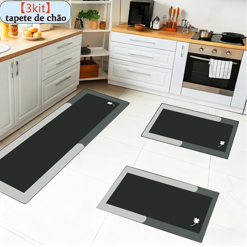 Kit 3 Tapetes Borracha Cozinha - Antiderrapante, Absorvente e Secagem Rápida 90x34 cm, 60x34 cm, 60x34cm