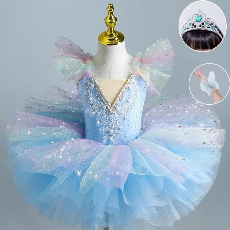 Vestido Para Crianças De Ballet Sete Cores Meninas Princesa Lantejoulas Tutu DanceClothes Performance Saias
