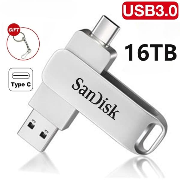 Pen Drive USB 3.0 2 Em 1 Duplo Tipo C Flash 16TB 8TB 4TB 2TB 1TB Mental De Alta Velocidade U Disco De Memória Portátil