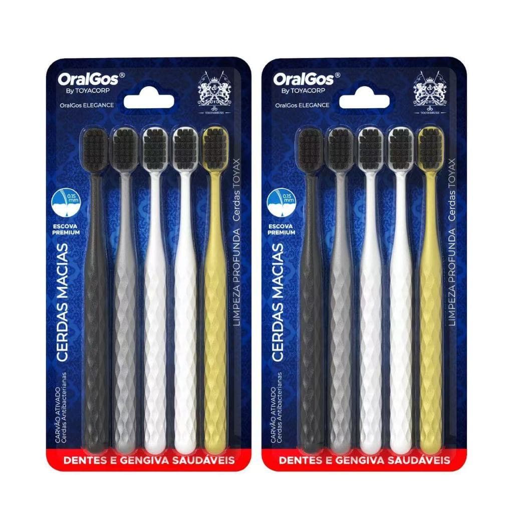 OralGos Set de escova , escova de alta densidade, alça antiderrapante - 5 pacotes