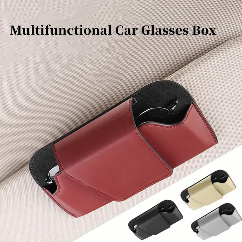 Estojo Para Óculos Com Viseira Solar Carro-Suporte E Clipe De Couro De Sol , Cartões Ingressos