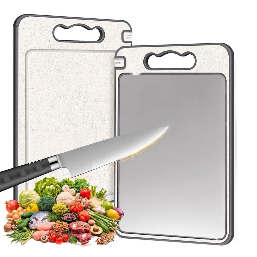 Tábua de Corte Dupla Face Premium de Titânio - Aço Inox de Grau Alimentício para Cozinha e Jantar