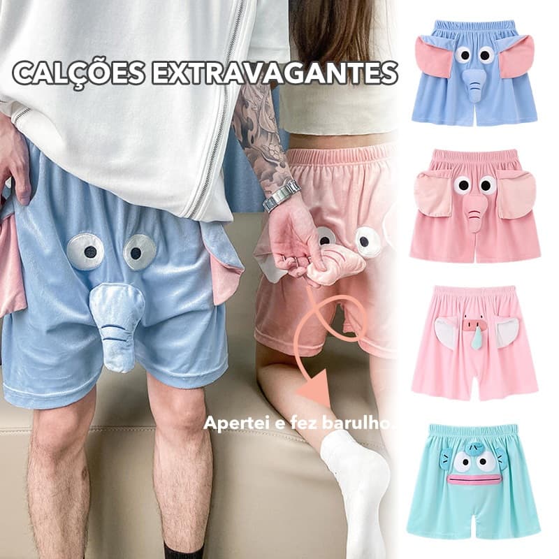 Pijama de elefante engraçado casal shorts fofos calças de verão casa / Calça de pijama casal