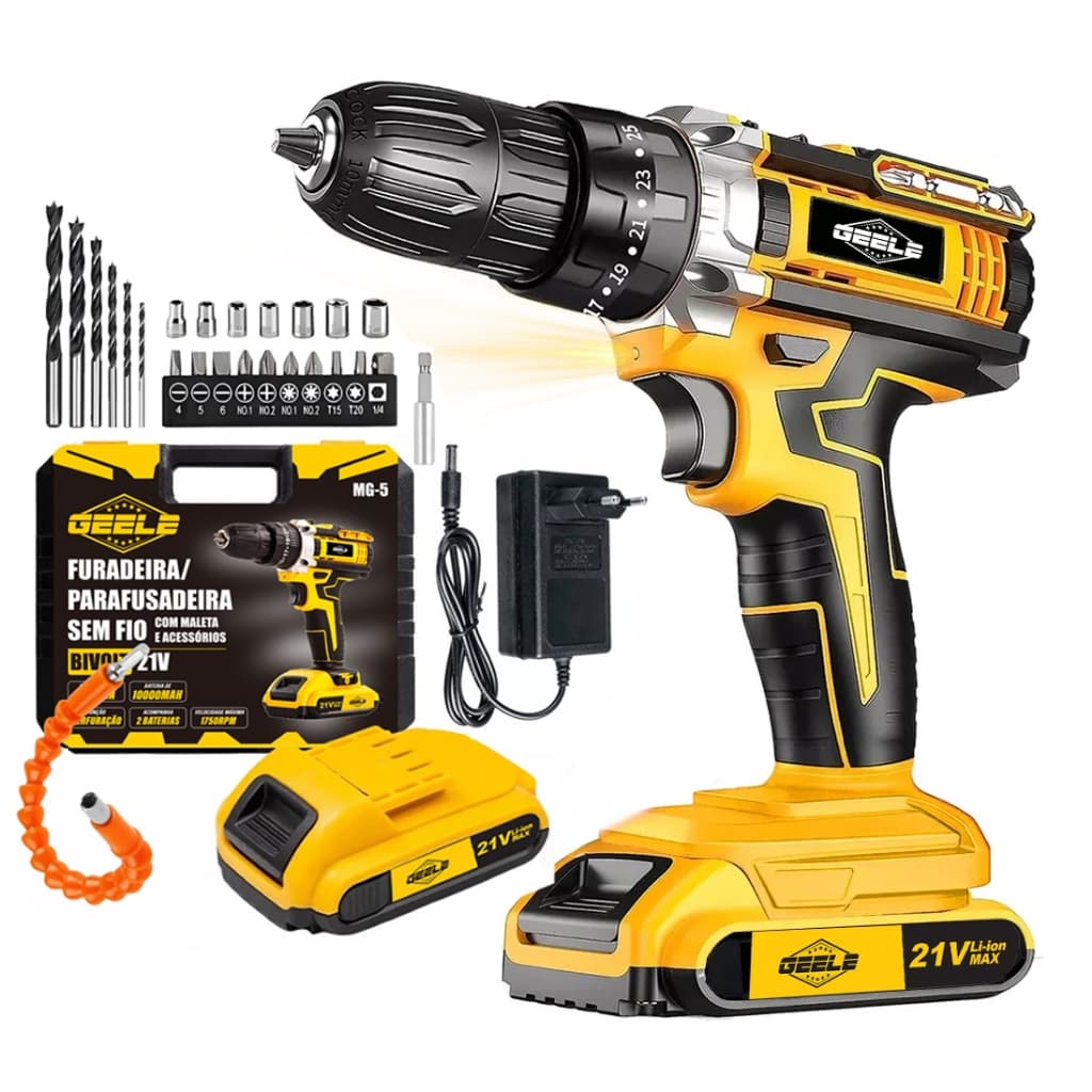 Parafusadeira/Furadeira be Impacto Kit Maleta com duas baterias 12/21V 220V/110V 3/8"