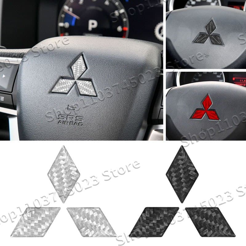 1Pc Fibra De Carbono Volante Do Carro Centro Emblema Adesivo Para Mitsubishi Outlander RalliArt ASX Pajero Lancer Auto D