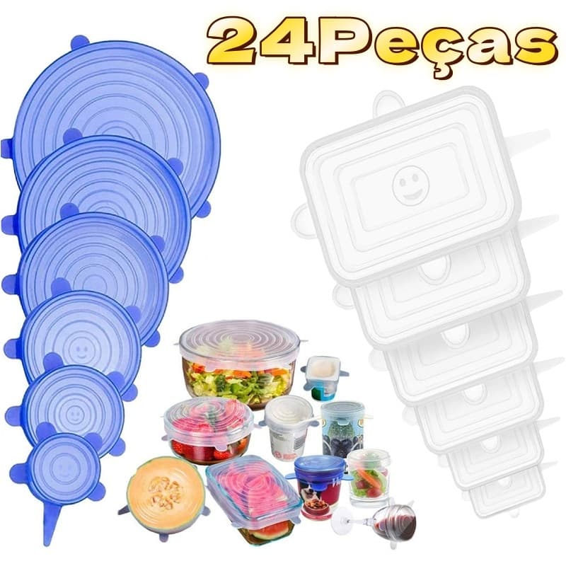 24 Peças Tampas Panela Silicone Universal Reutilizável Elástica Tampas Silicone Rotundidade