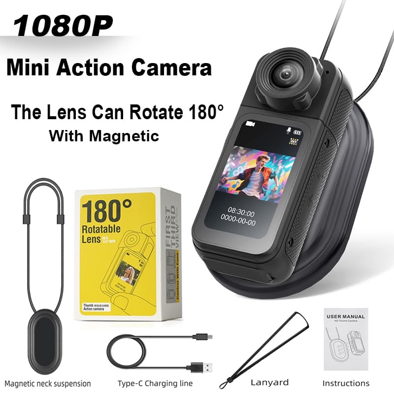Mini Câmera Corporal 1080P , Gravação De Vlogging De Polegar , Vestível No Peito Com 180 ° Lente Giratória , Para Viagen