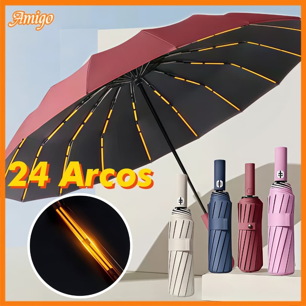 Guarda Chuva Automático Abre E Fecha Reforçado Contra Vento Proteção Solar Blackout Quilha Dupla 24K