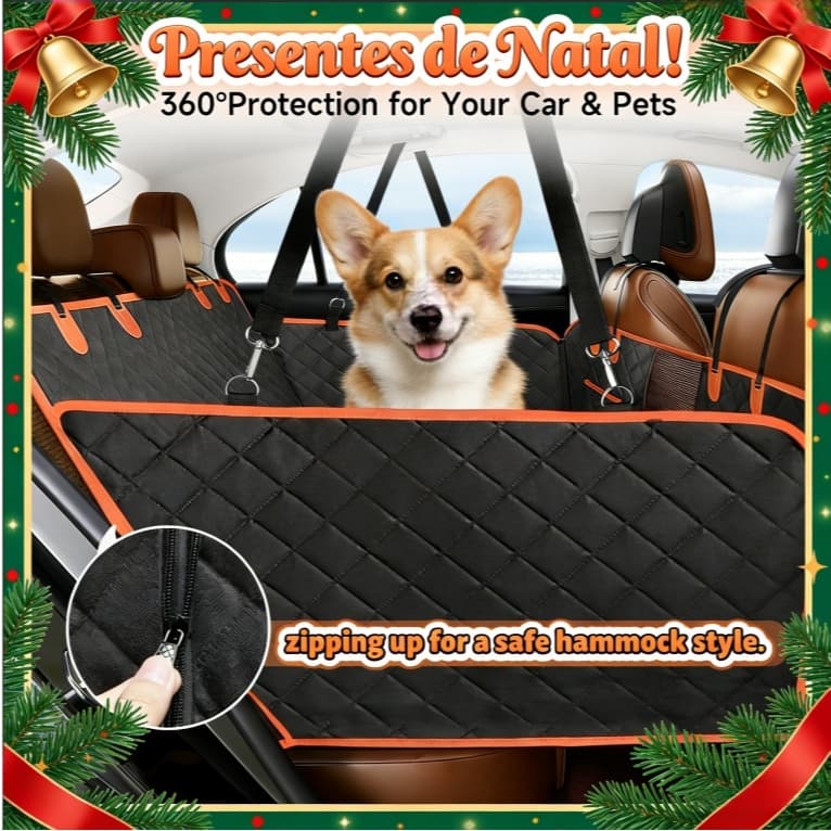 Capa Protetora Pet Impermeável 5 em 1 para Banco de Carro com Cinto de Segurança