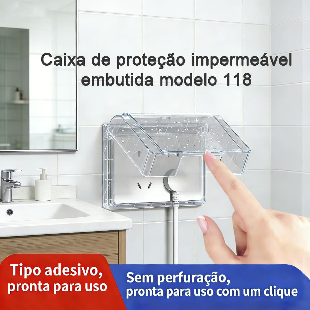 Capa Protetora Impermeável para Tomadas Tipo 118 - Transparente, À Prova d'Água e Poeira - Autoadesiva