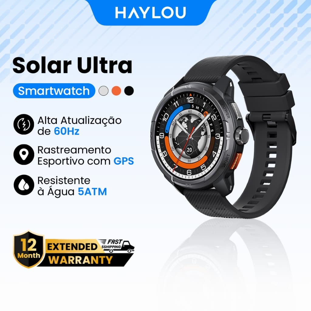 [New] Haylou Solar Ultra GPS 1.6"AMOLED 60Hz Display SmartWatch 5ATM 22Dias Bateria Relógio Inteligente À Prova D'água
