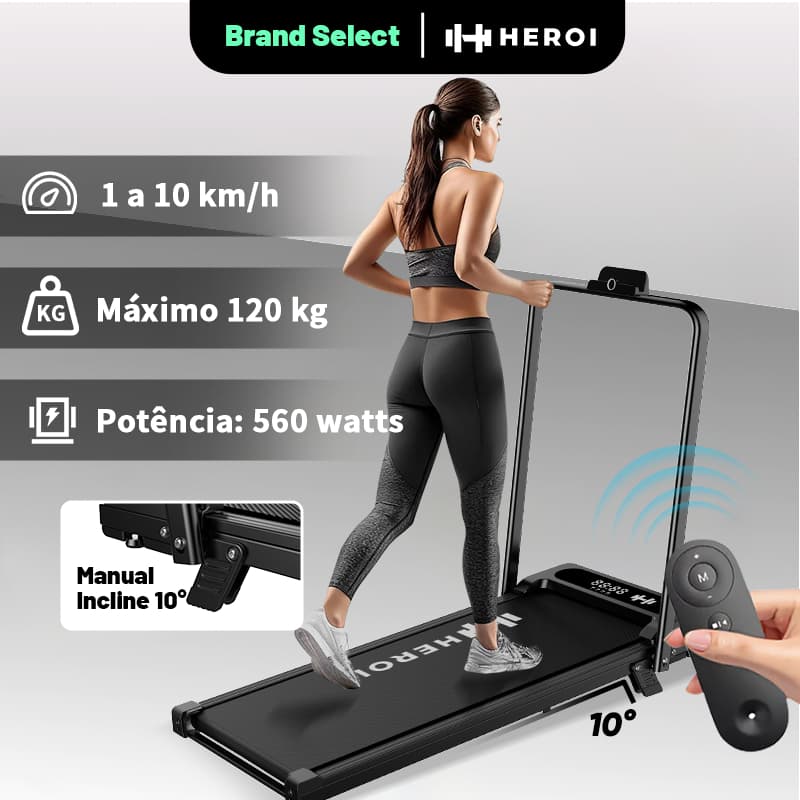 HEROI Esteira elétrica (1-10 km/h), Inclinação Ajustável, Suporta Até 120 kg, Motor 560W Senyap