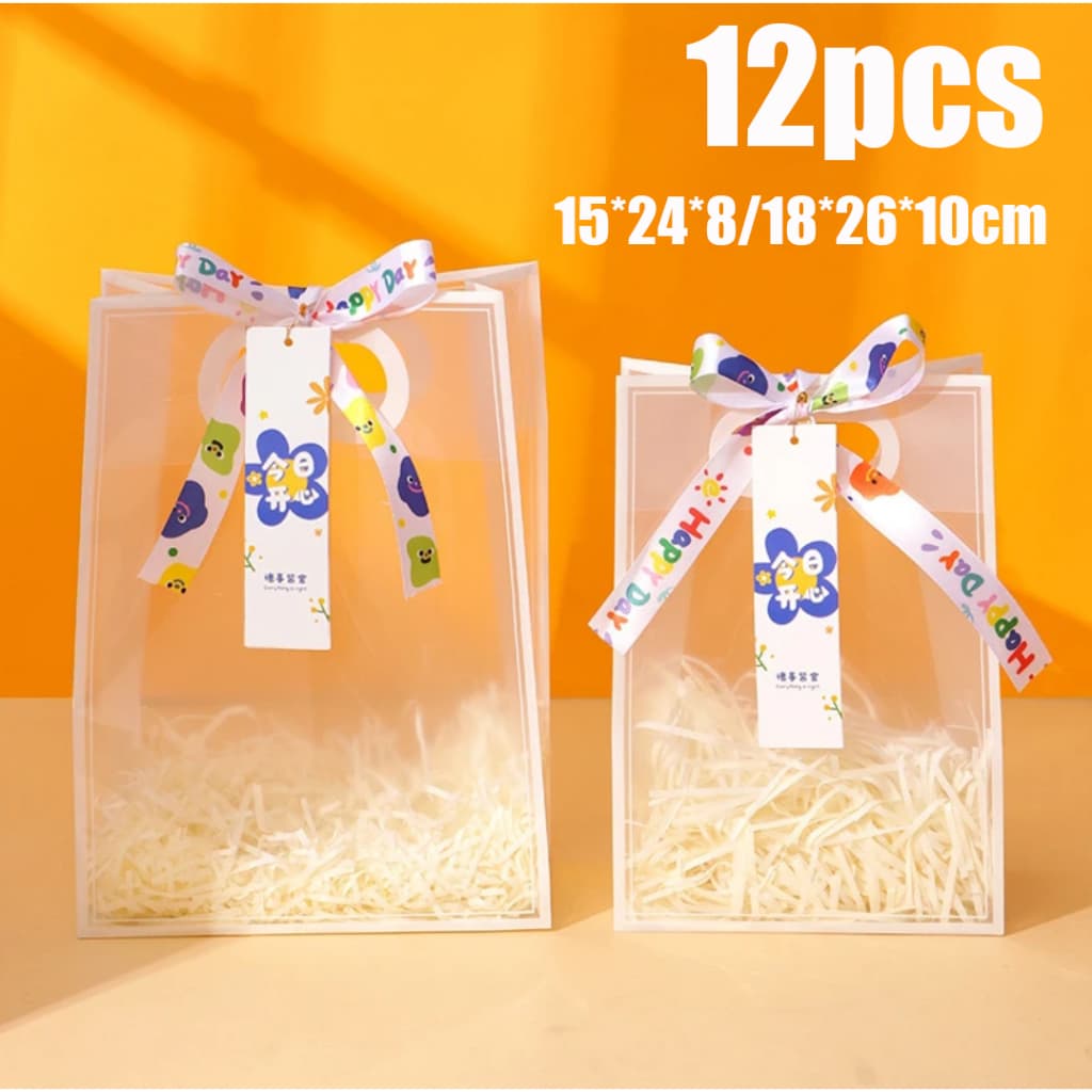 12 sacos de presente de PVC transparente para festivais e festas de casamento