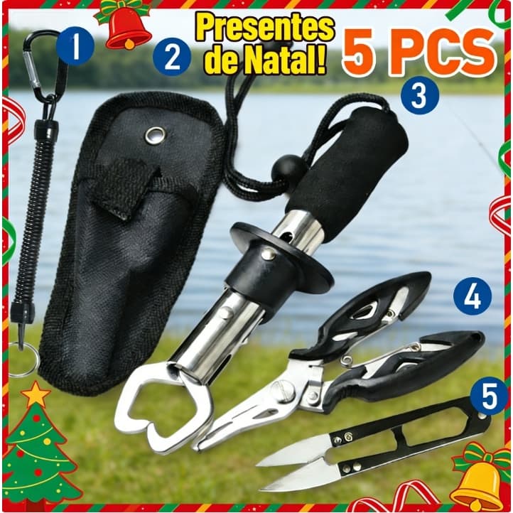 Alicate de pesca conjunto de 5 peças, clipe de peixe, alicate de pesca multifuncional de 5 peças