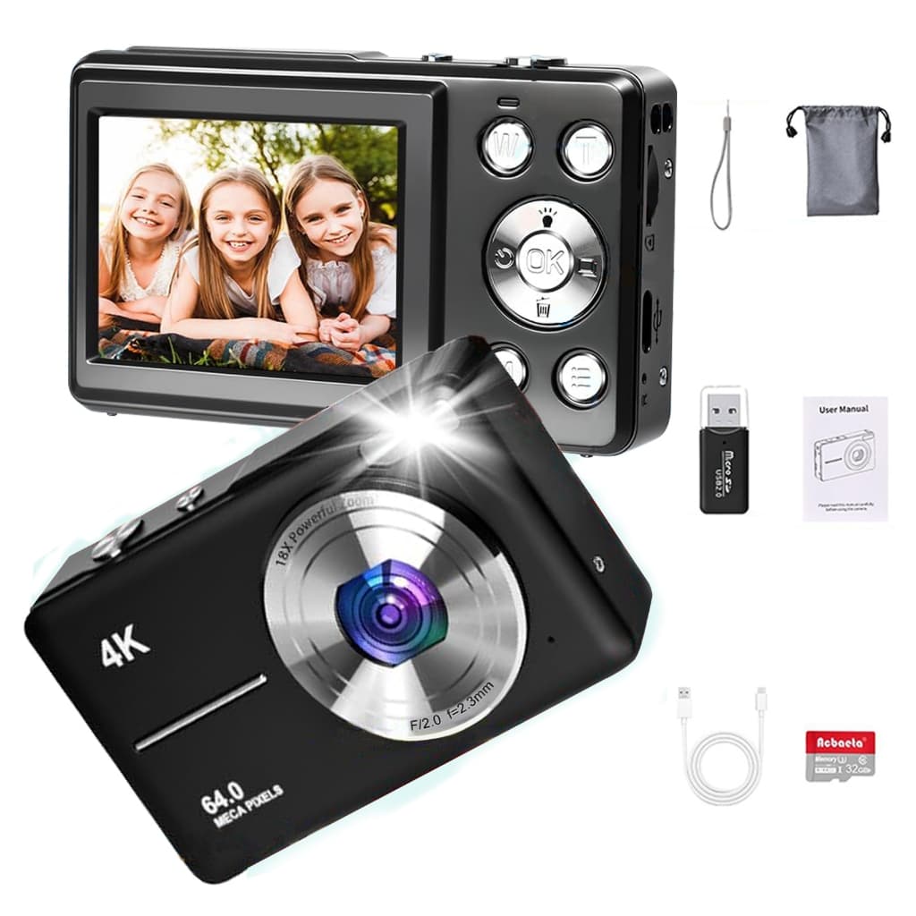 Mini Câmera Digital 4K 50MP 2,4 Pologadas ,Zoom 18x Para Crianças Equipado com um cartão SD de 32 GB