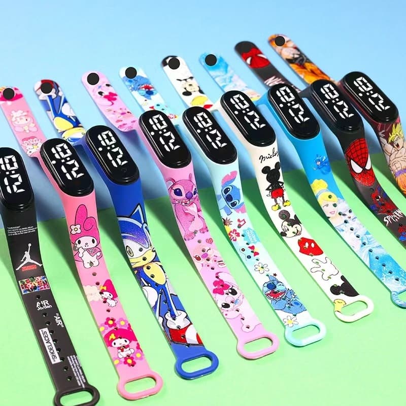 Led Crianças Relógio Menina Menino À Prova Dwaterproof Água Dos Desenhos Animados Impresso Ponto Princesa Melodia