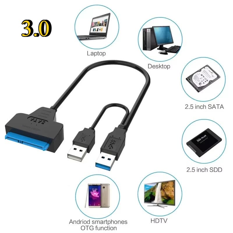 Cabo Conversor Adaptador Usb 3.0 Sata Dual + usb 2,0 12v 2a Hd