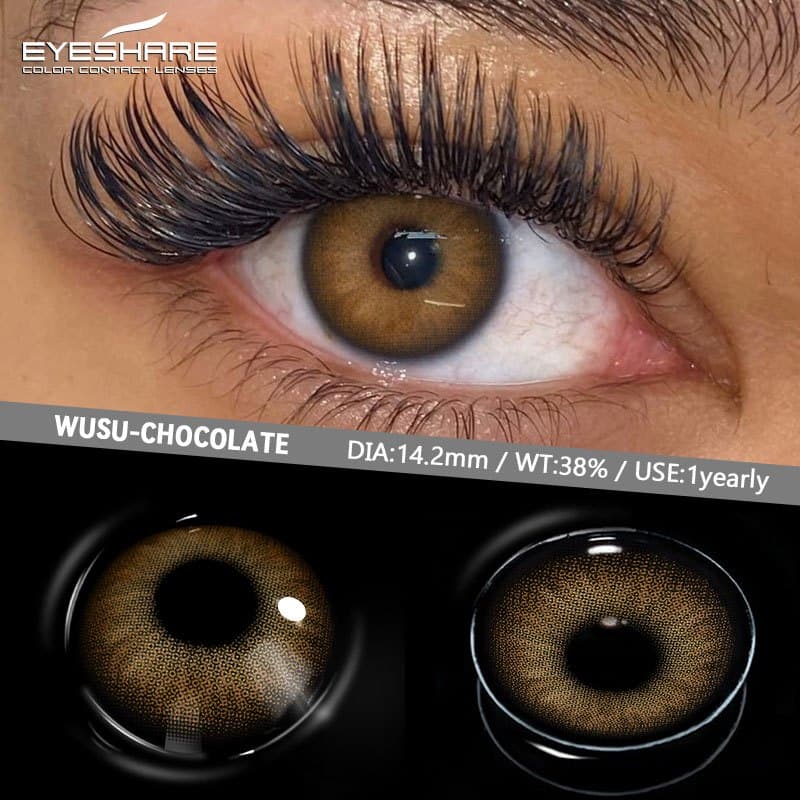 Lentes De Contato EYESHARE Chocolate Brown , Descartáveis Anuais Marrons Macias Naturais , Azul/Cinza