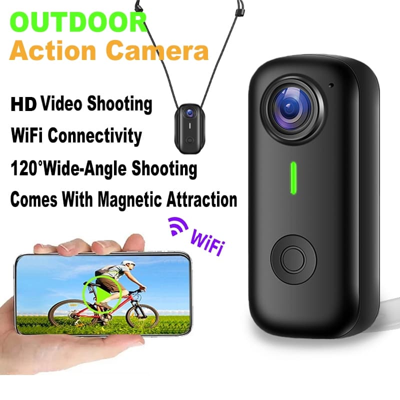 Câmera De Ação De Polegar HD , Mini Câmeras Corporais , Vlogging De Bolso Vestível Com Cordão Magnético Portátil Pequena