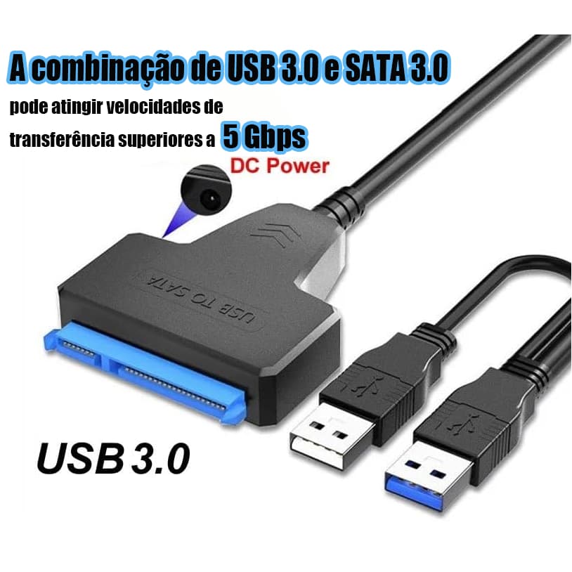Cabo Sata Usb Dual 2.0/ 3.0 Leitor Hd Desktop SSD 2,5 3,5 CD-ROM + Entrada Fonte