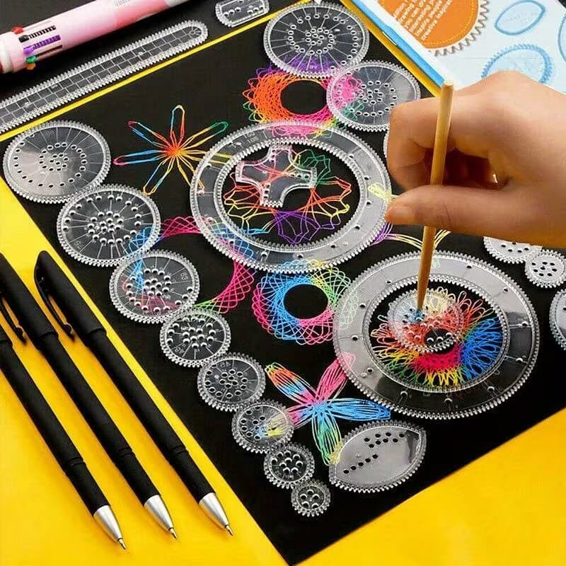Kit Conjunto de 22 Peças Espirógrafo Régua Mágica de Desenho  Criativa Espirógrafo Incríveis e Divertidos