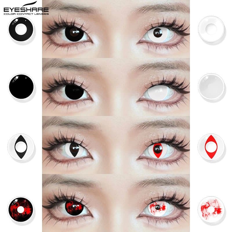 EYESHARE1-Maquiagem De Anime , Lentes De Contato Coloridas , Halloween Para Cosplay Pretas/Brancas