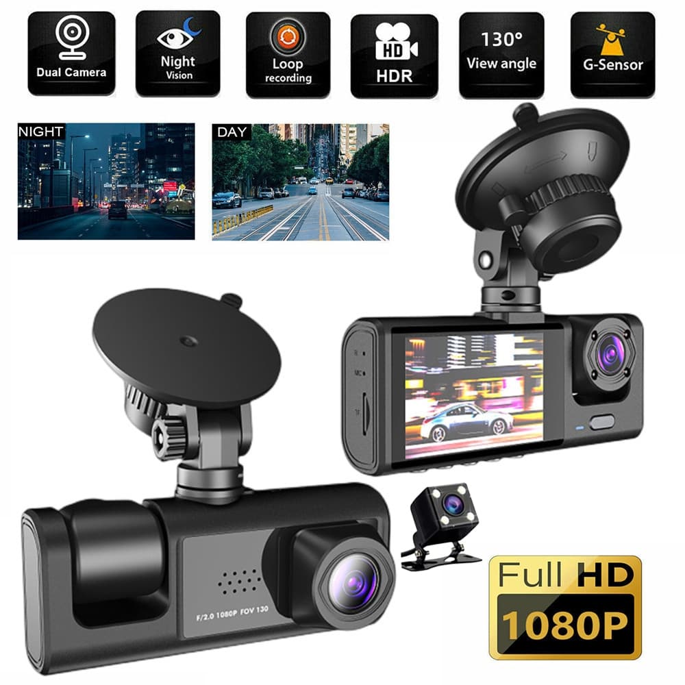 3 lentes HD 1080P Gravação DVR de carro com De Gravador de Vídeo Equipada Visão Noturna