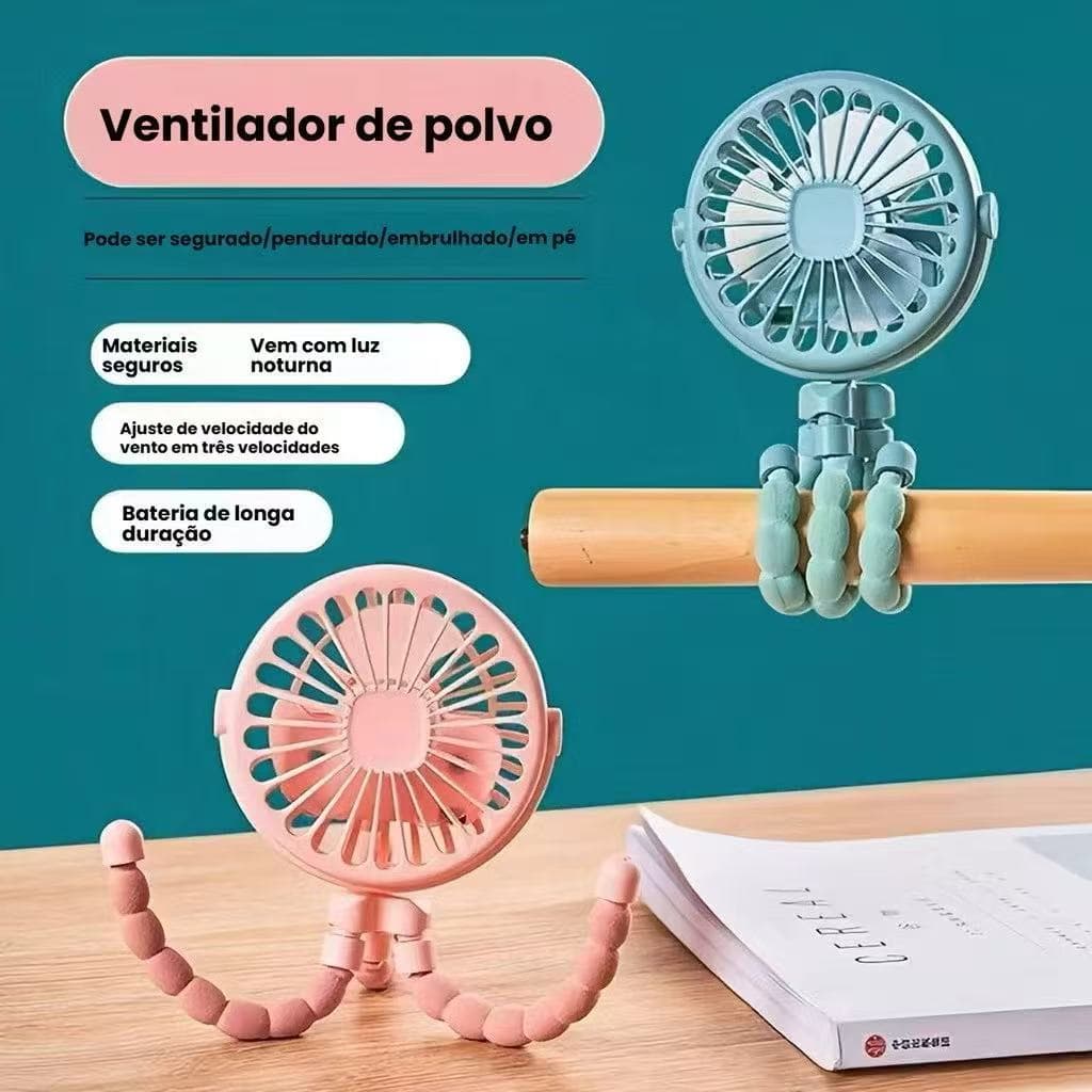 Bateria de 18h  Ventilador Portátil USB Recarregável, Mini Ventilador Silencioso em Formato Polvo com Tripé e 3 Velocida