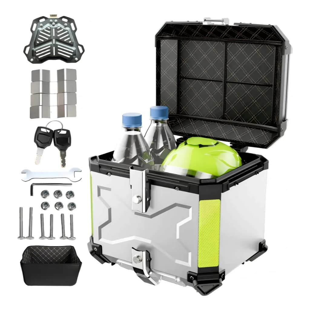 Baú De Aluminio 45l Reforçado C/base De Suporte Fixação Prateado