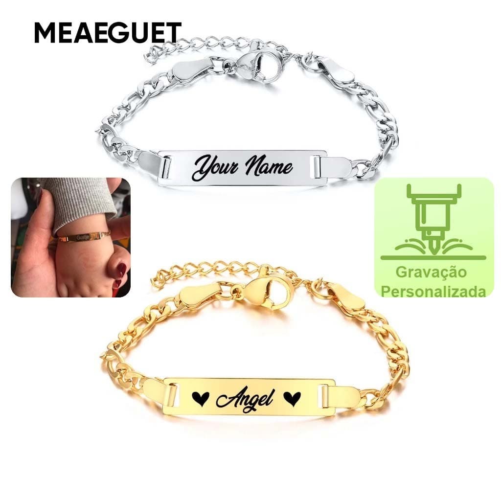 Pulseira Personalizada Meaeguet Para Bebê Com Nomes Gravados Novas Joias Banhadas A Ouro Em Aço Inoxidável