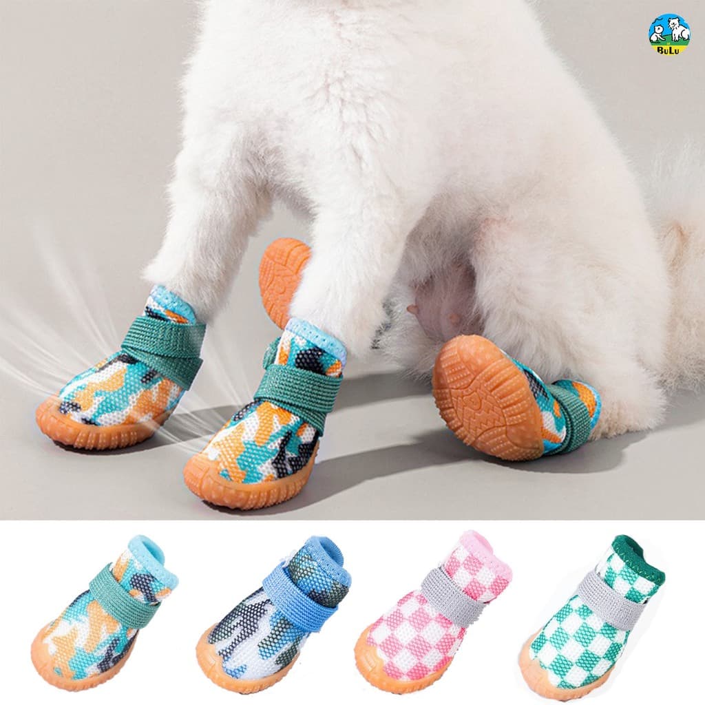 Sapatos para cachorro antiderrapante Respirável velcro amortecimento 4 estações fácil de colocar
