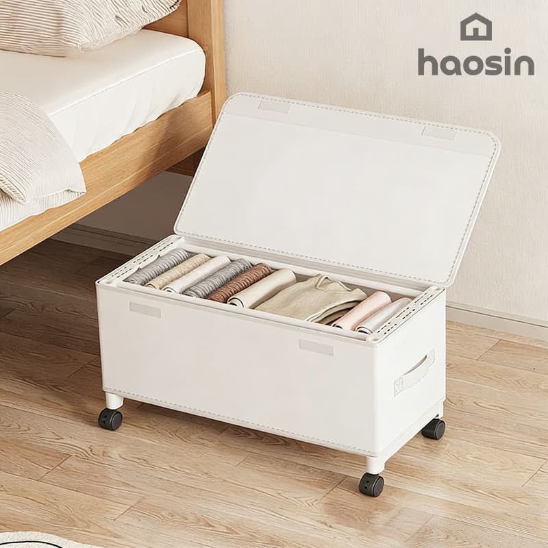 haosin Caixa Organizadora de 45L Grande Capacidade Para Colocar Embaixo da Cama,com Rodas,à Prova de Poeira e Empilhável